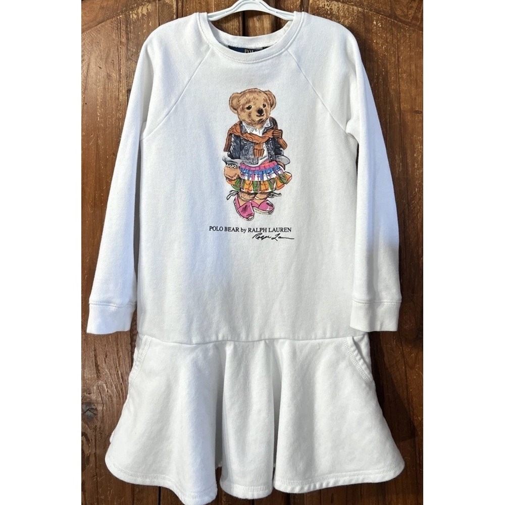 Girl's, Polo Ralph Lauren,Winter Polo Baby Bear Sweatshirt Dress,Size: XL/16,NWT